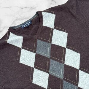 Davis & Squire 100% Extra Fine Merino Wool Sweater Mens‎ Argyle Pullover Size XL